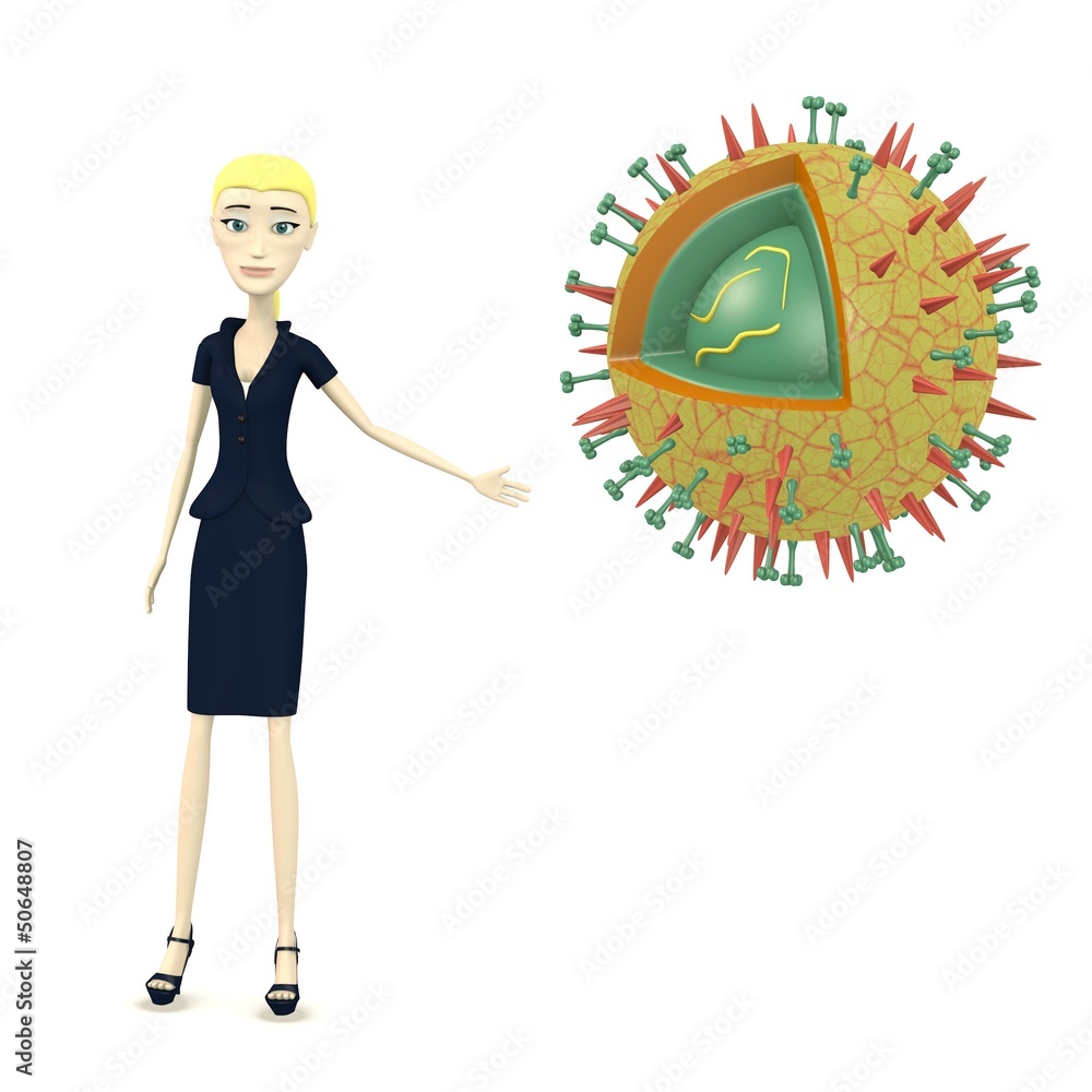 3d render of cartoon character with flu virus 3d render of cartoon character with flu virus