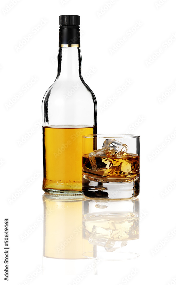 bourbon bottle with glass isolated bourbon bottle with glass isolated