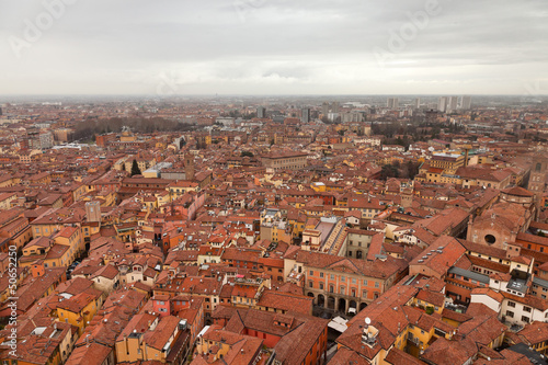 City of Bologna birds view. Rooftops. Italy. Europe.
