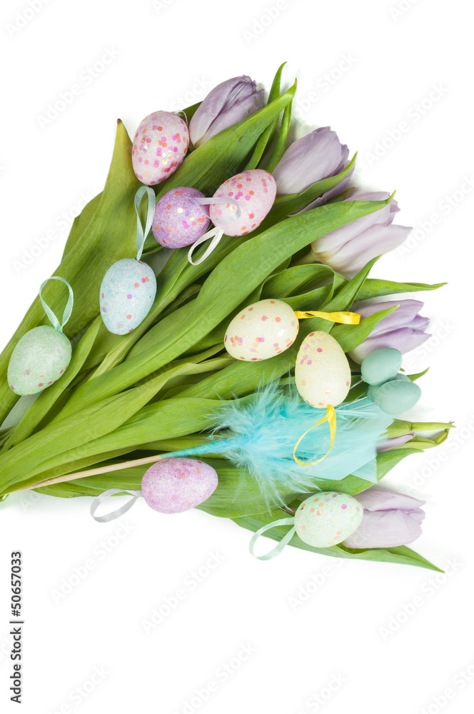 Tulip bouquet and Easter eggs Tulip bouquet and Easter eggs