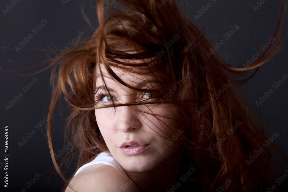 young beautiful woman and wild flying hair young beautiful woman and wild flying hair