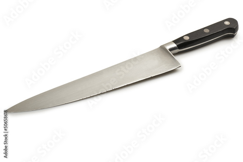 Fototapet close up of a used knife on white background