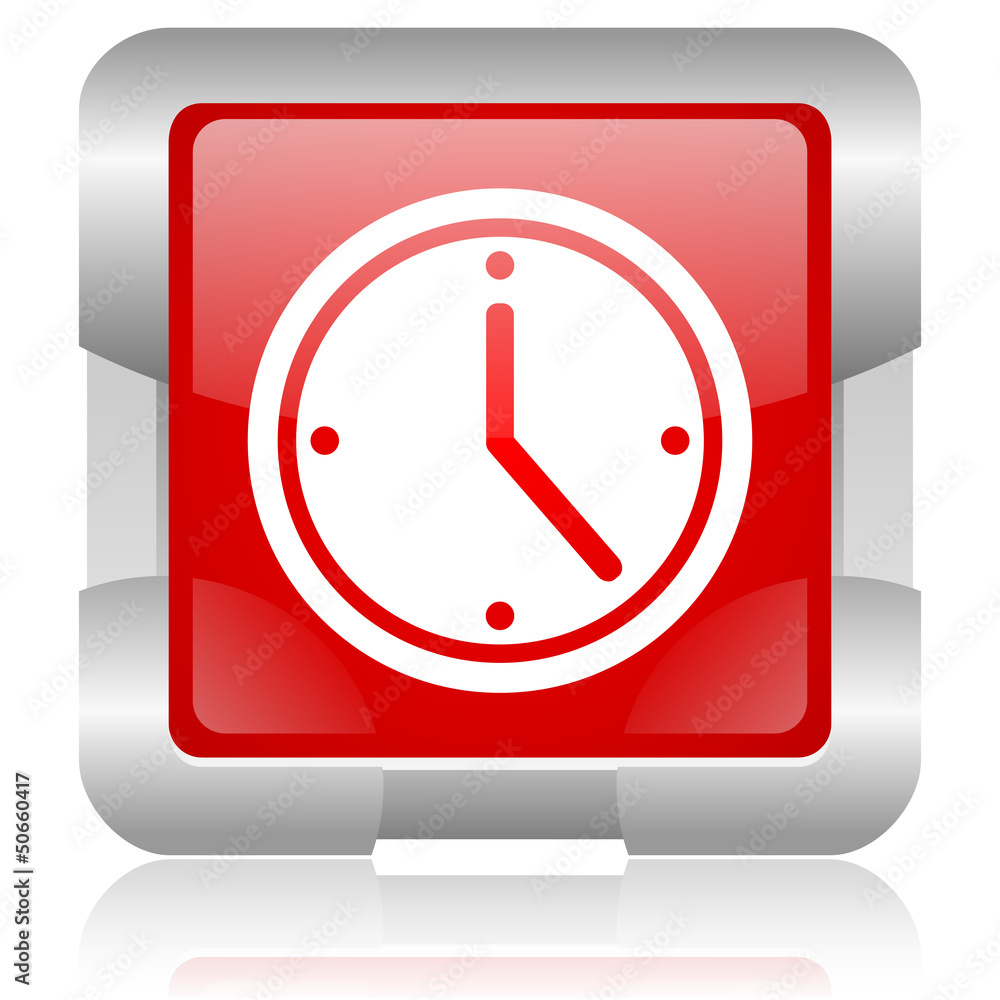 clock red square web glossy icon clock red square web glossy icon