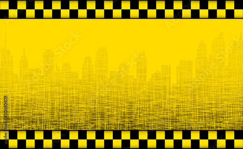 background with taxi sign and city silhouette