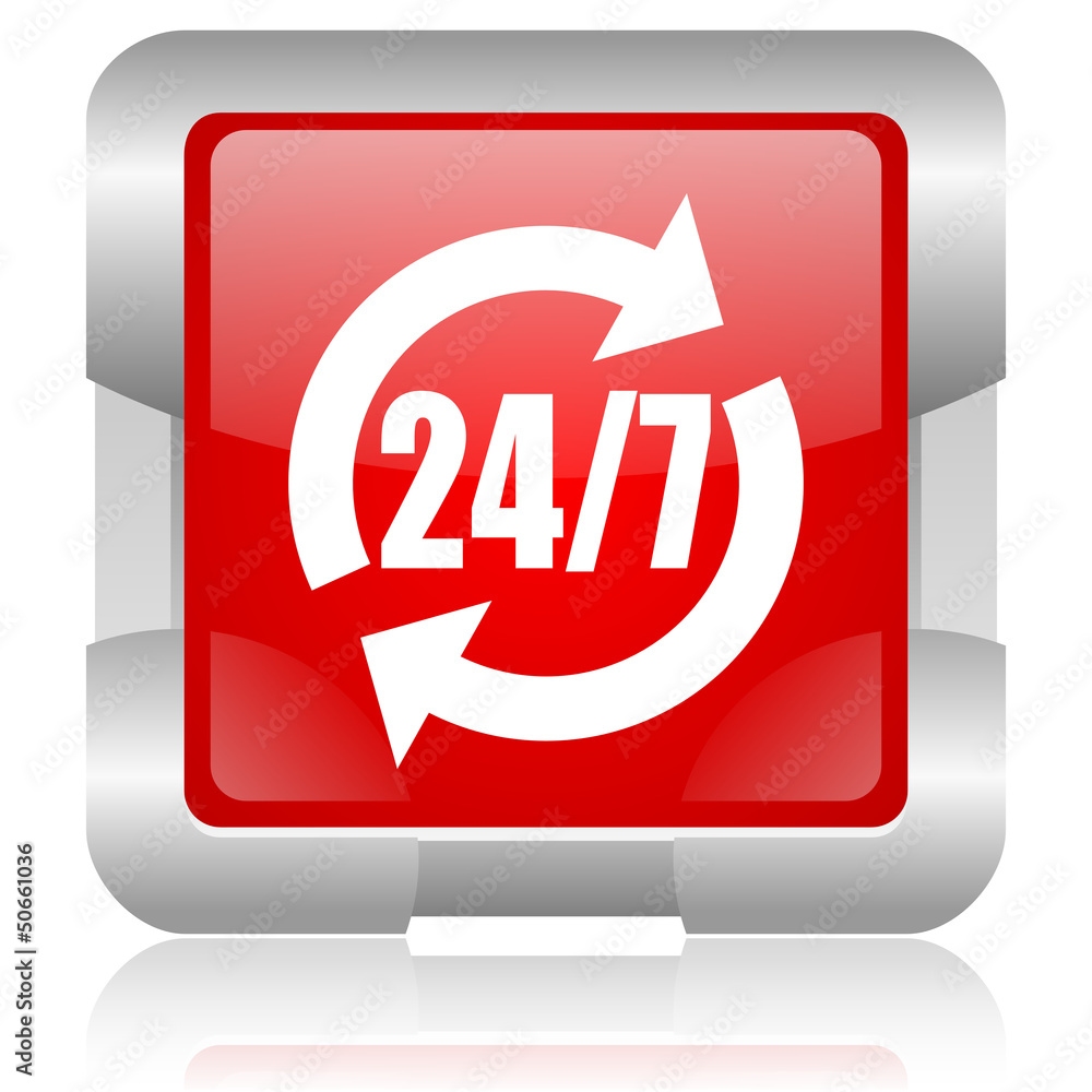 24/7 service red square web glossy icon 24/7 service red square web glossy icon