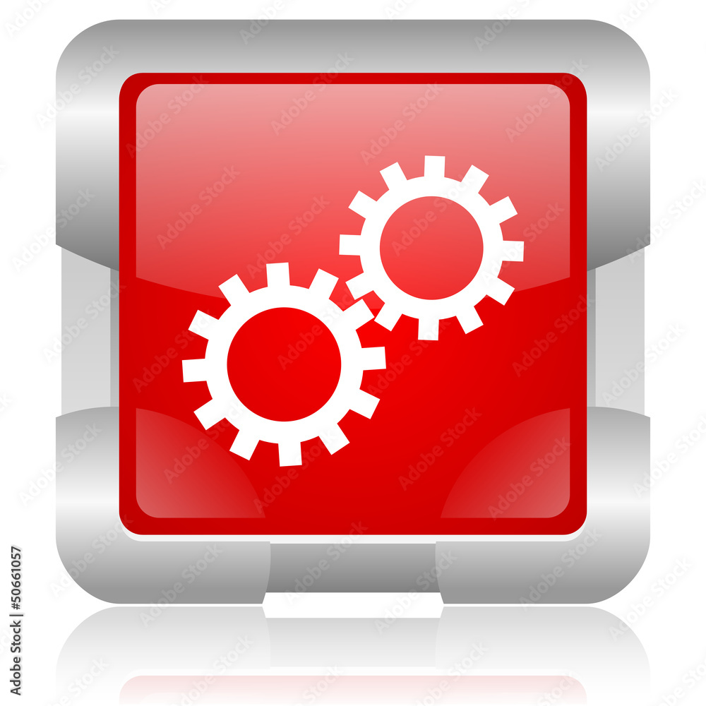 gears red square web glossy icon gears red square web glossy icon