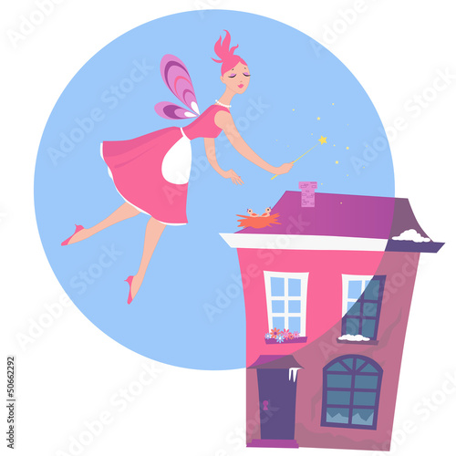 Cute fairy cleaning a house