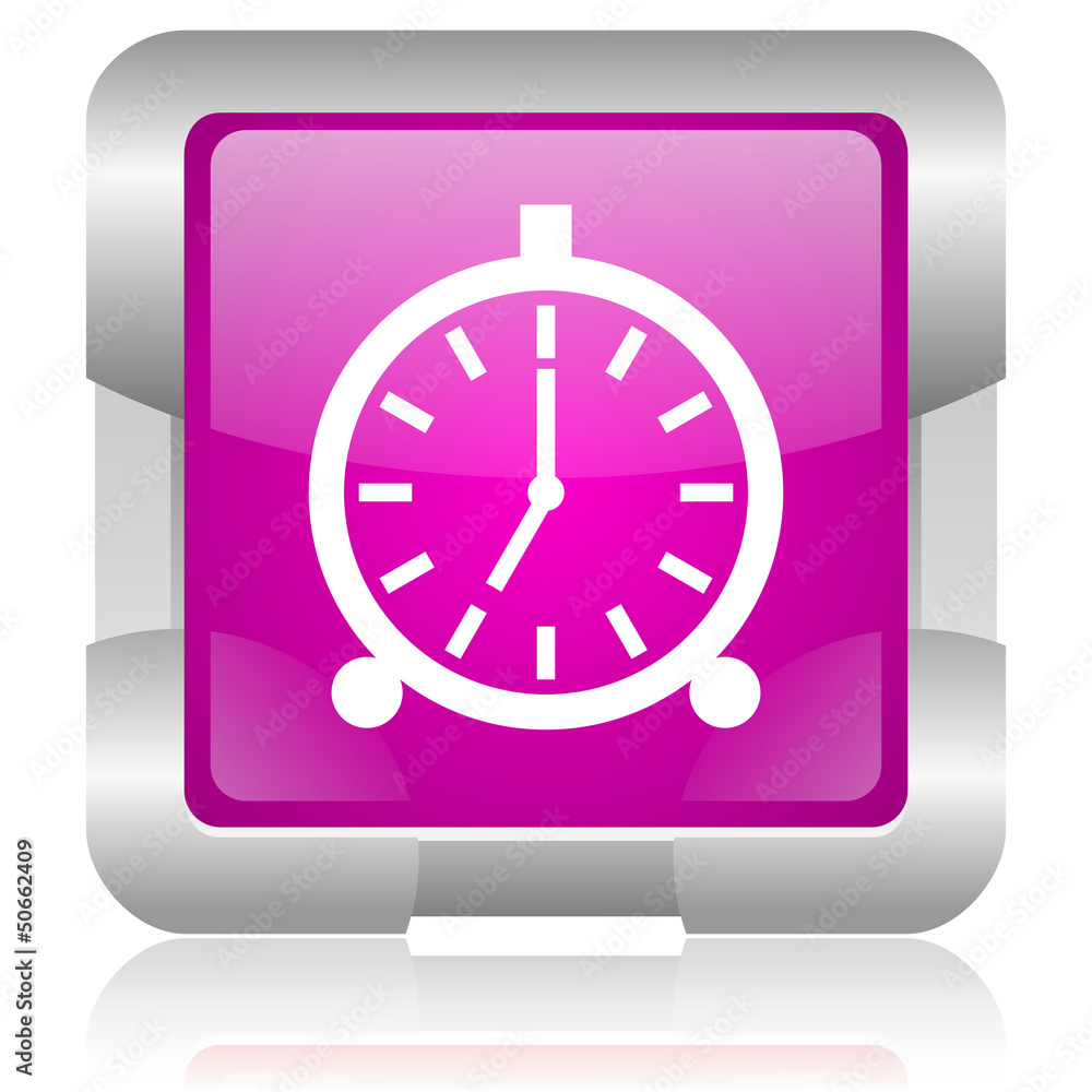 alarm clock pink square web glossy icon alarm clock pink square web glossy icon
