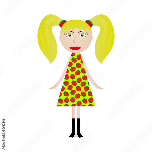 girl in a dress with a picture of strawberries