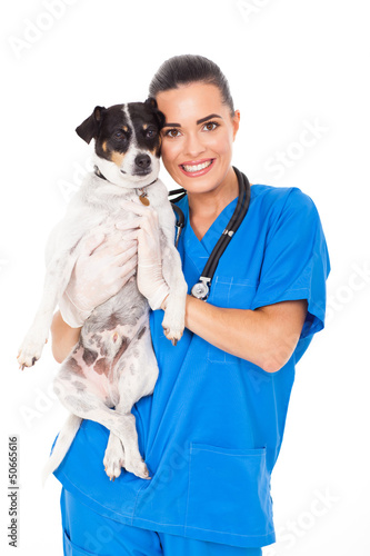 Fototapeta Naklejka Na Ścianę i Meble -  young veterinarian holding a dog