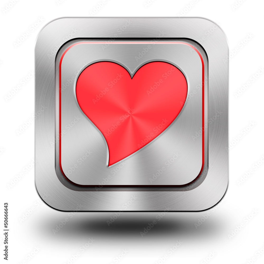 Red heart aluminum glossy icon - obrazy, fototapety, plakaty 