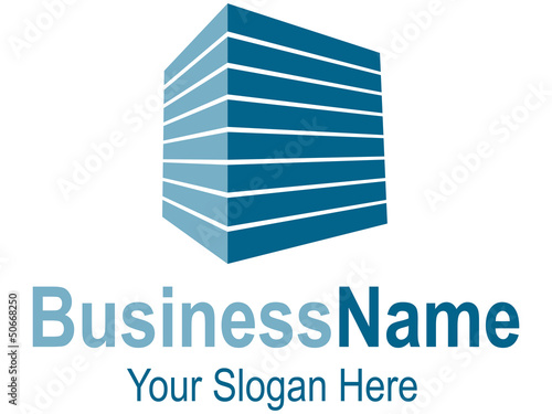 Logodesign mit blauem Quader und perspektivischen Streifen