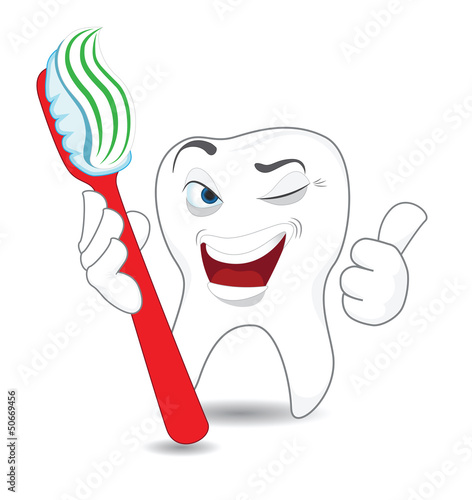 Cartoon Tooht with Toothbrush