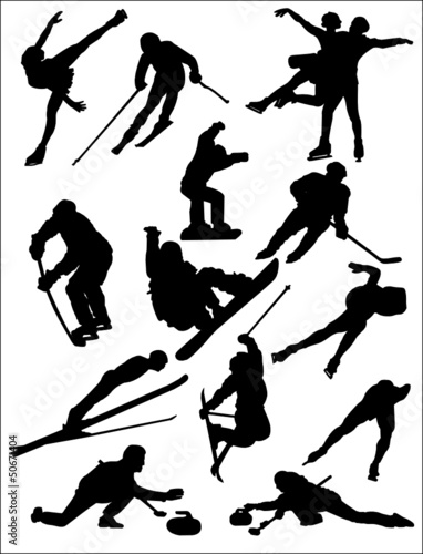 Winter sports silhouettes