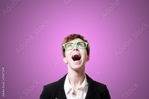 screaming business woman with green eyeglasses © Eugenio Marongiu