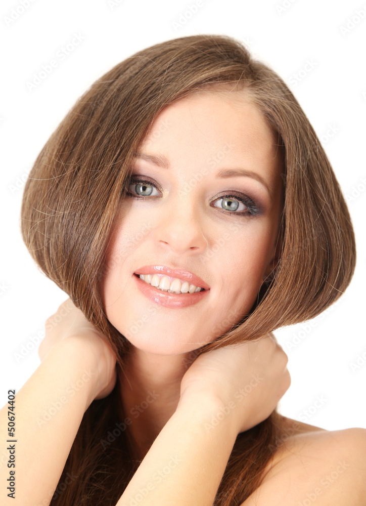Portrait of beautiful woman with long hair, isolated on white Portrait of beautiful woman with long hair, isolated on white