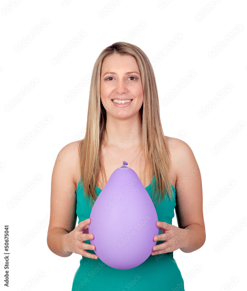 Attractive blond girl with a purple balloon Attractive blond girl with a purple balloon