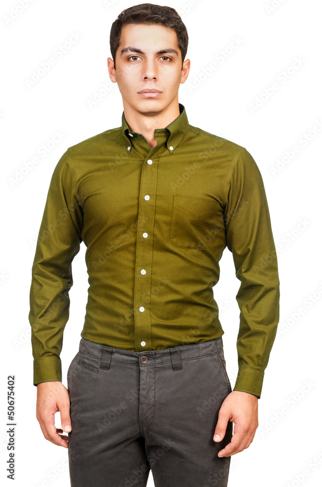 Fototapeta premium Male model with shirt isolated on white