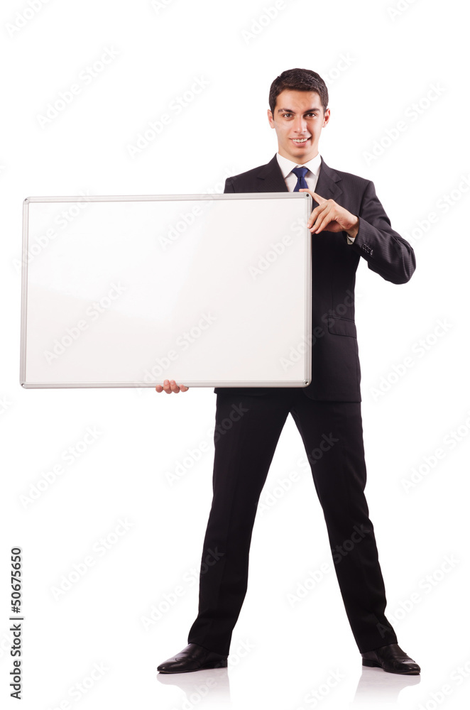 Young businessman with blank board Young businessman with blank board