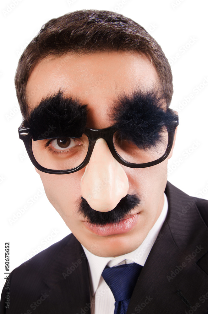 Funny businessman with eyebrows and moustache Funny businessman with eyebrows and moustache