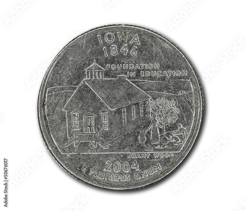 United States Iowa quarter dollar coin on white
