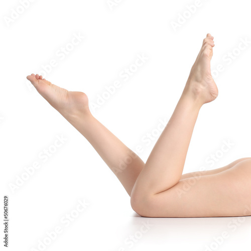 Beautiful naked woman legs upside down