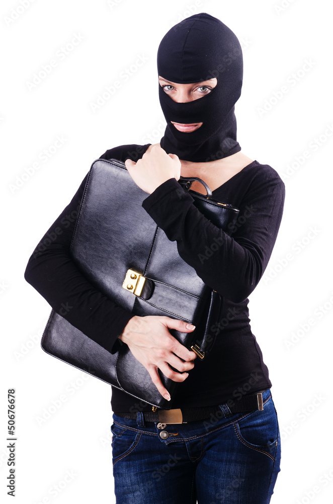 Industrial espionage concept with person in balaclava