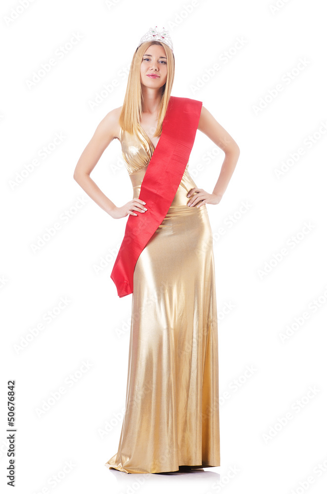 Beauty queen at contest isolated on white Beauty queen at contest isolated on white