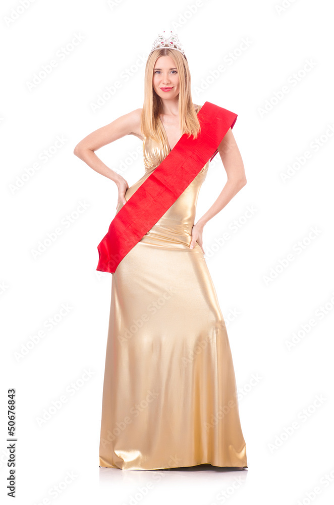 Beauty queen at contest isolated on white Beauty queen at contest isolated on white