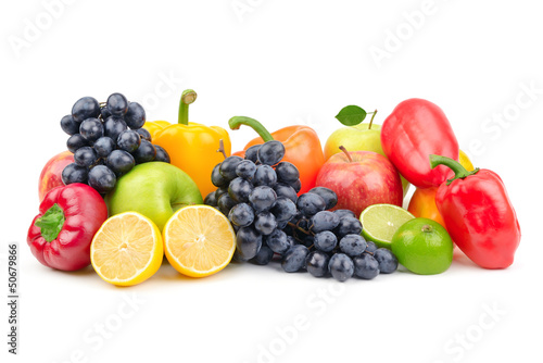 Composition of fruits and vegetables isolated on white © Serghei V