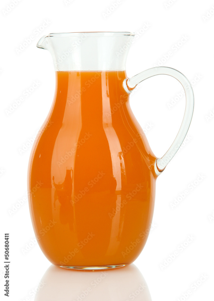 Orange juice in pitcher isolated on white Orange juice in pitcher isolated on white