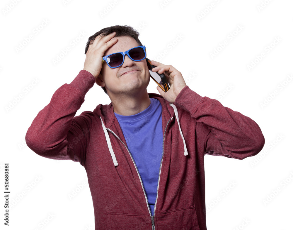 Style young man in sunglasses with mobile Style young man in sunglasses with mobile