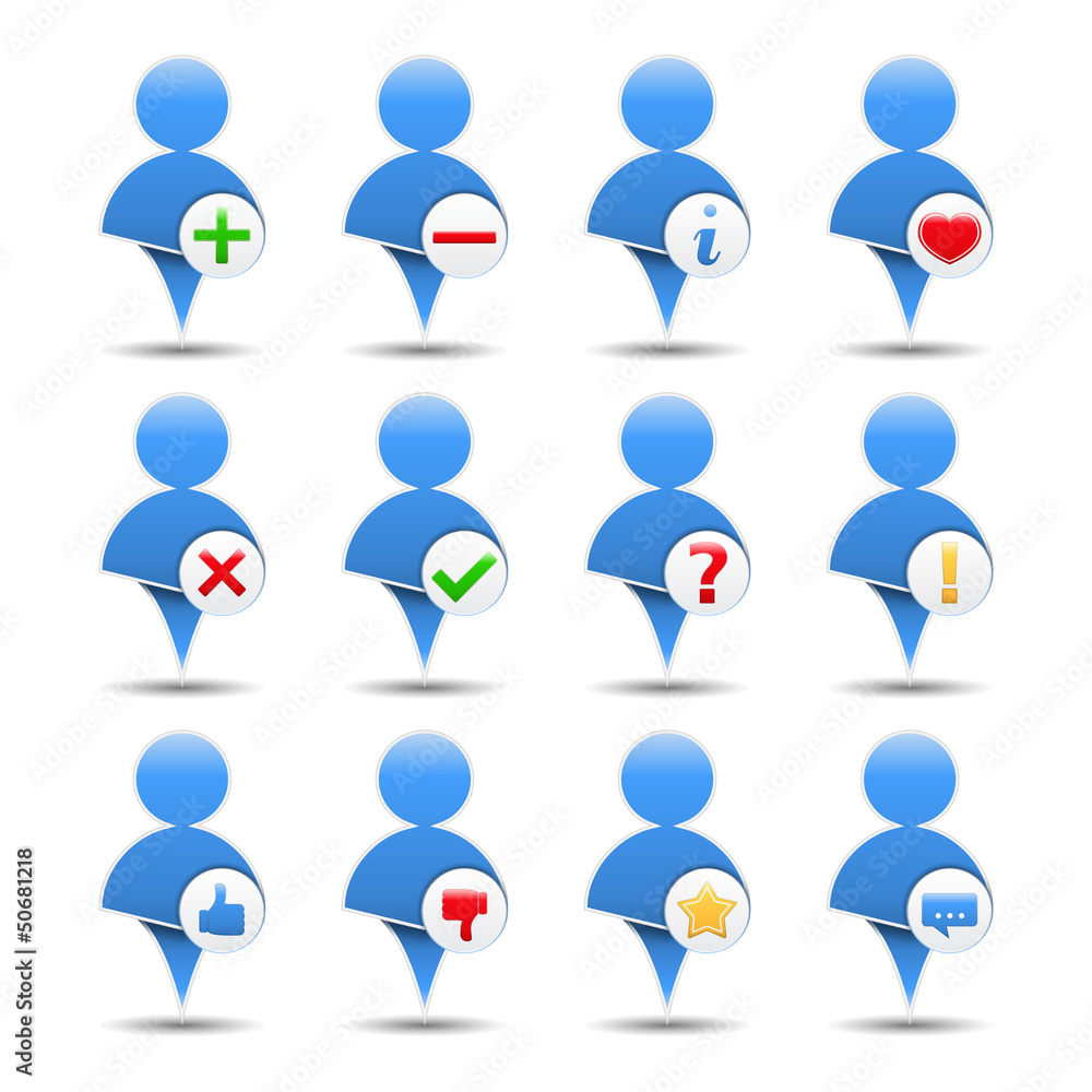 Blue icon of a user with different symbols Blue icon of a user with different symbols