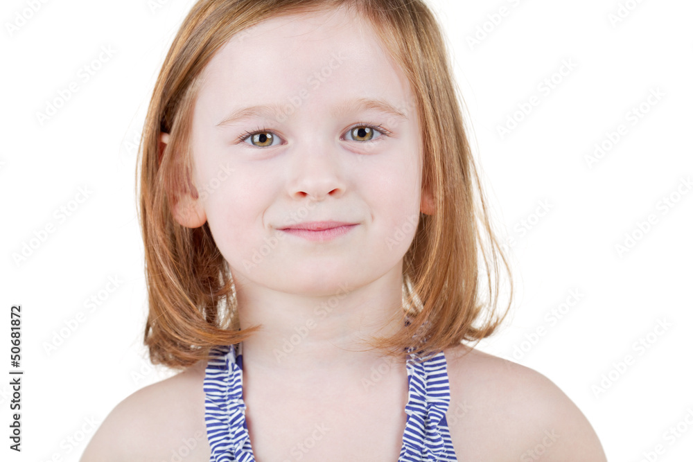Humeral portrait of little girl in striped swimsuit Humeral portrait of little girl in striped swimsuit