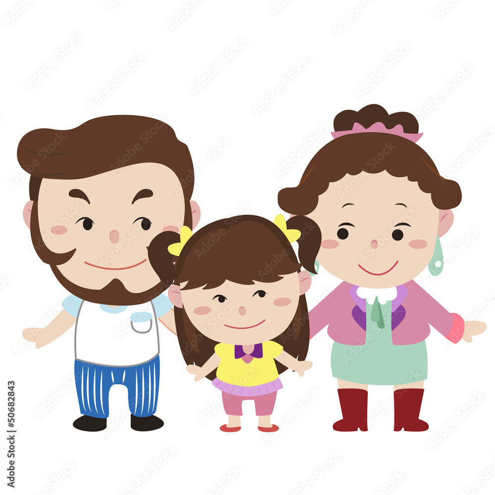 illustration of cute family with white illustration of cute family with white