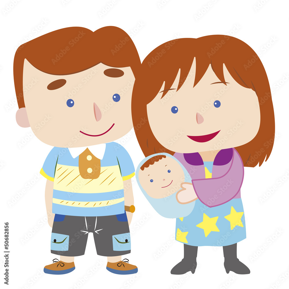 illustration of cute family with white illustration of cute family with white