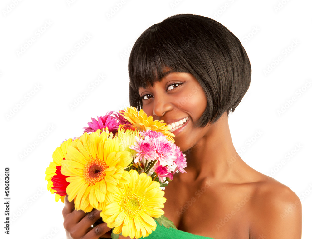 African woman with spring flowers