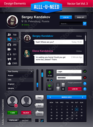 Vector set of user interface elements