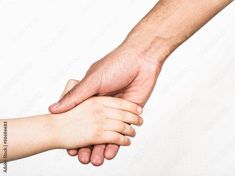 Handshake between white child and black man Handshake between white child and black man