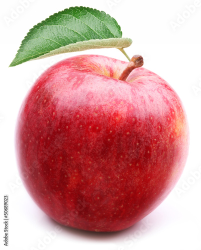 Red apple with leaf.