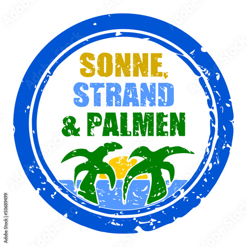 stempel rund sonne strand und palmen I