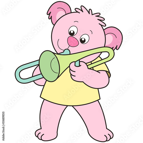 Cartoon Bear Playing a Trombone