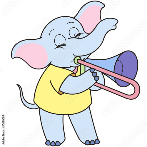 Cartoon Elephant Playing a Trombone