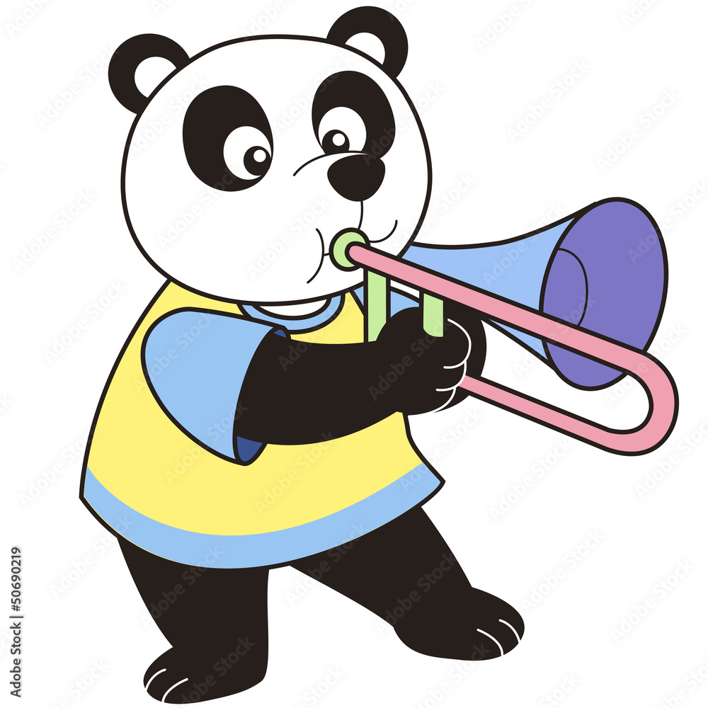 Fototapeta premium Cartoon Panda Playing a Trombone