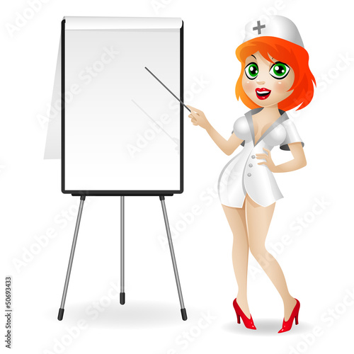 Nurse, points on a flip chart