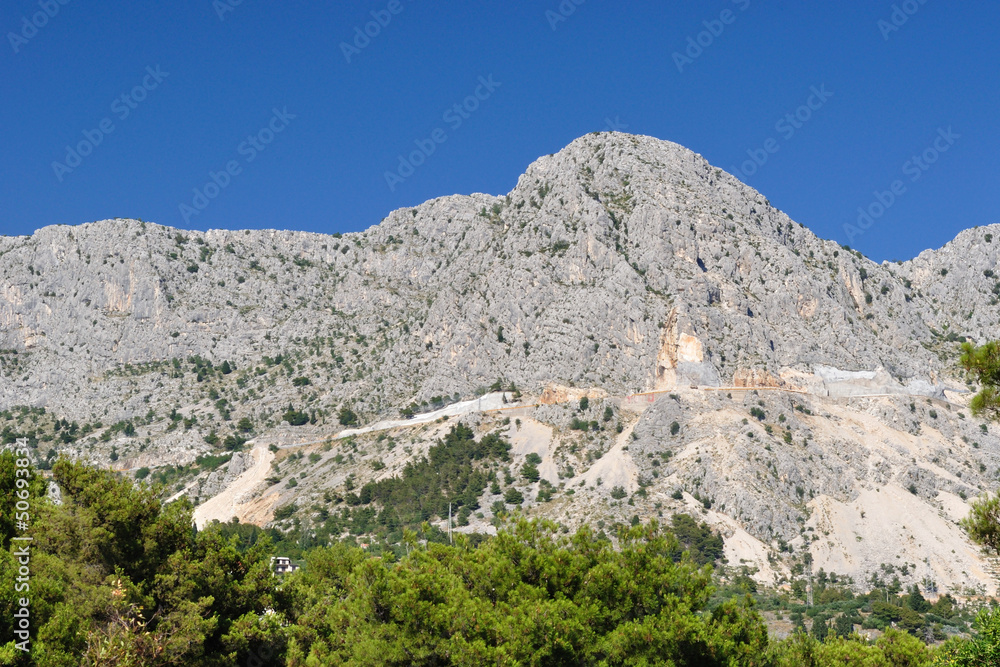 View of high mountain Biokovo in Podgora, Croatia