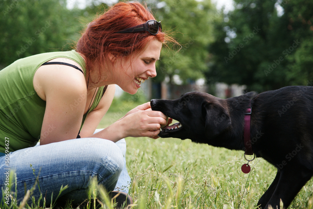 Young woman playing with her dog Young woman playing with her dog