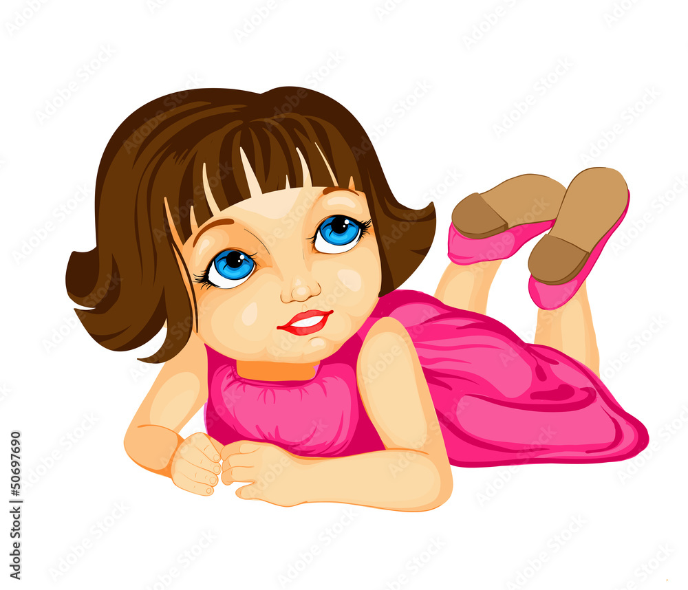 Cartoon little girl laying Cartoon little girl laying