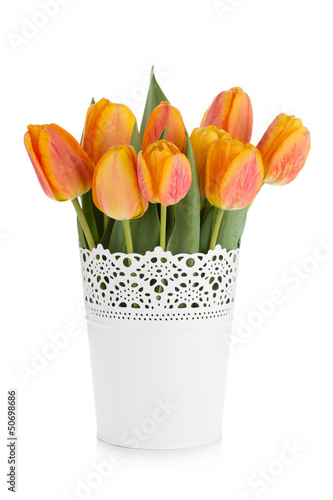 Fototapeta Naklejka Na Ścianę i Meble -  Orange tulips in flowerpot