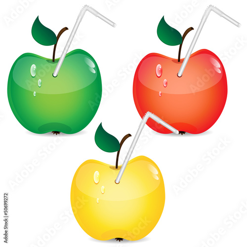 set of apples with tubes for a cocktail